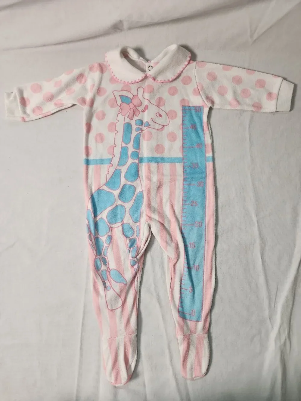 Le Roi Baby Footie Pajamas Pink Stripe Giraffe Height Chart USA Made VTG 70s 80s